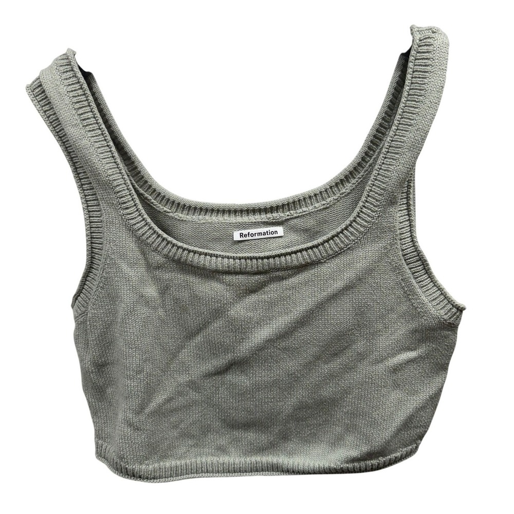 Reformation Women's Grey Knit Scoop Neck Organic Cotton Cropped Tank XL